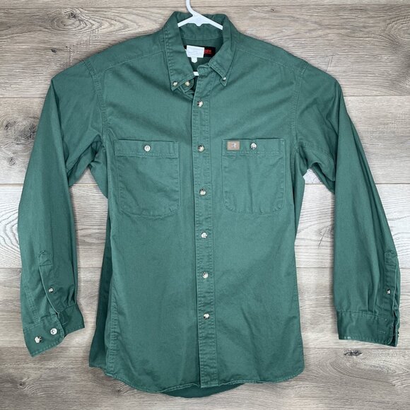 Wrangler Riggs Workwear Button Down Shirt Mens Med Button Up Pocket Forest Green - Picture 2 of 8